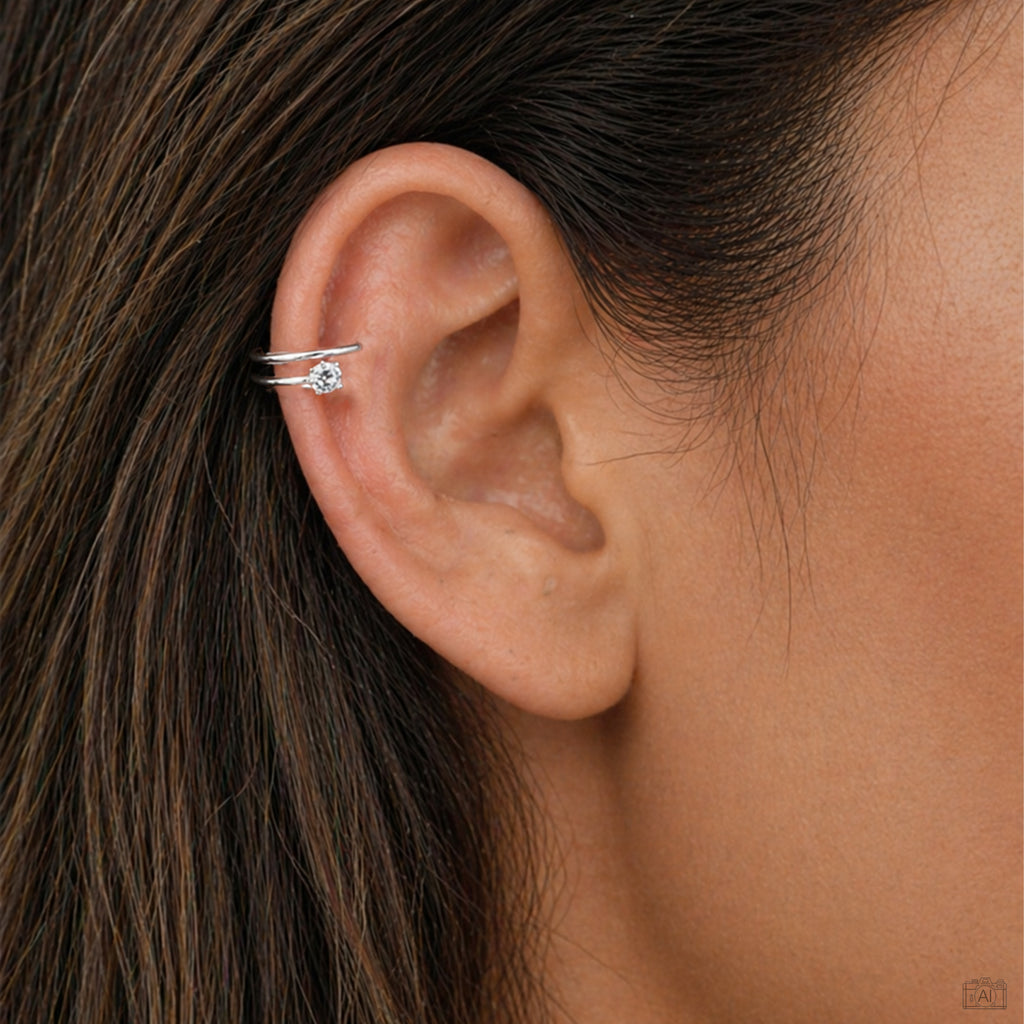 Fixpunkt Earcuff von Froyé am Ohr getragen