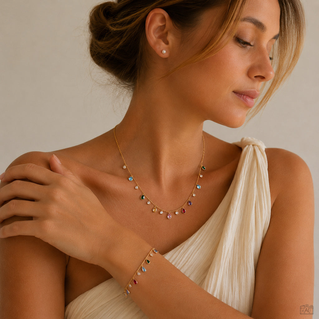 Aria Zirkonia-Schmuckset von Froyé als Set getragen