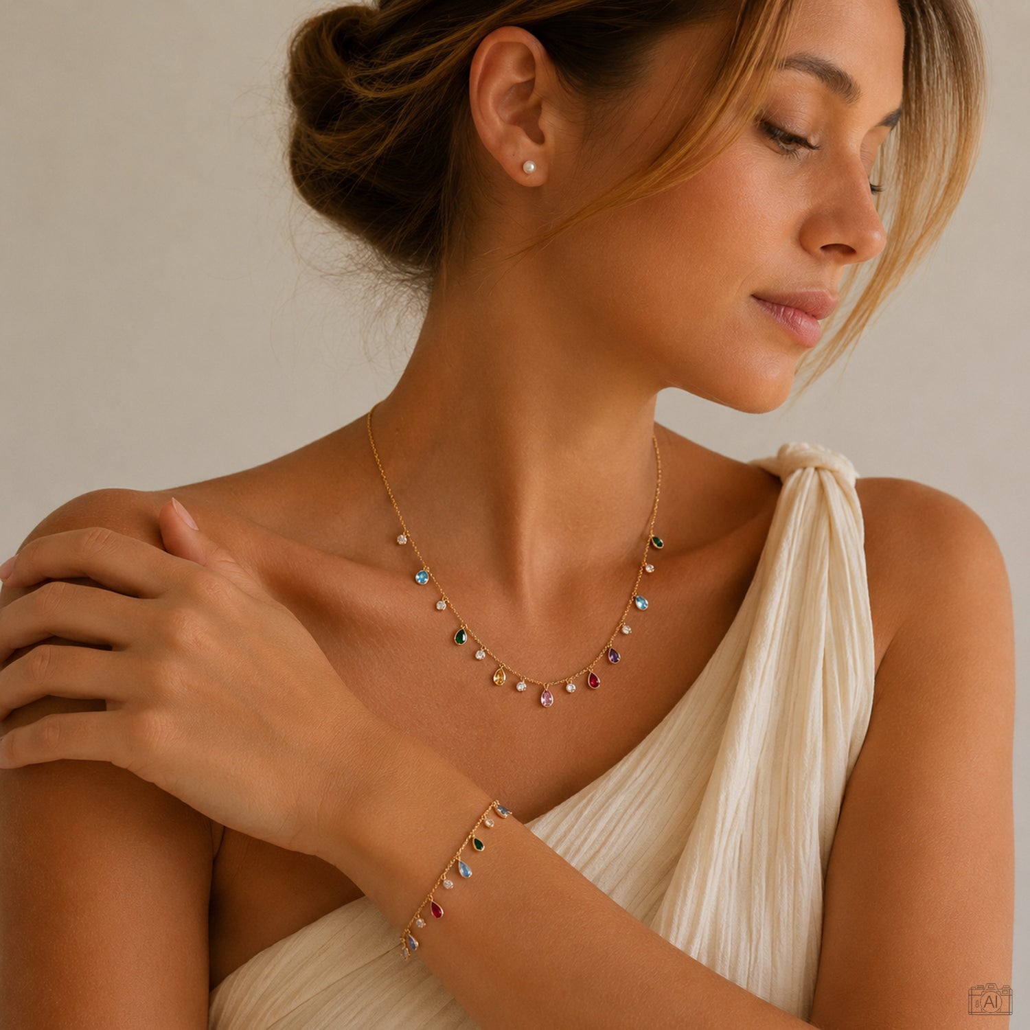 Aria Zirkonia-Schmuckset von Froyé als Set getragen